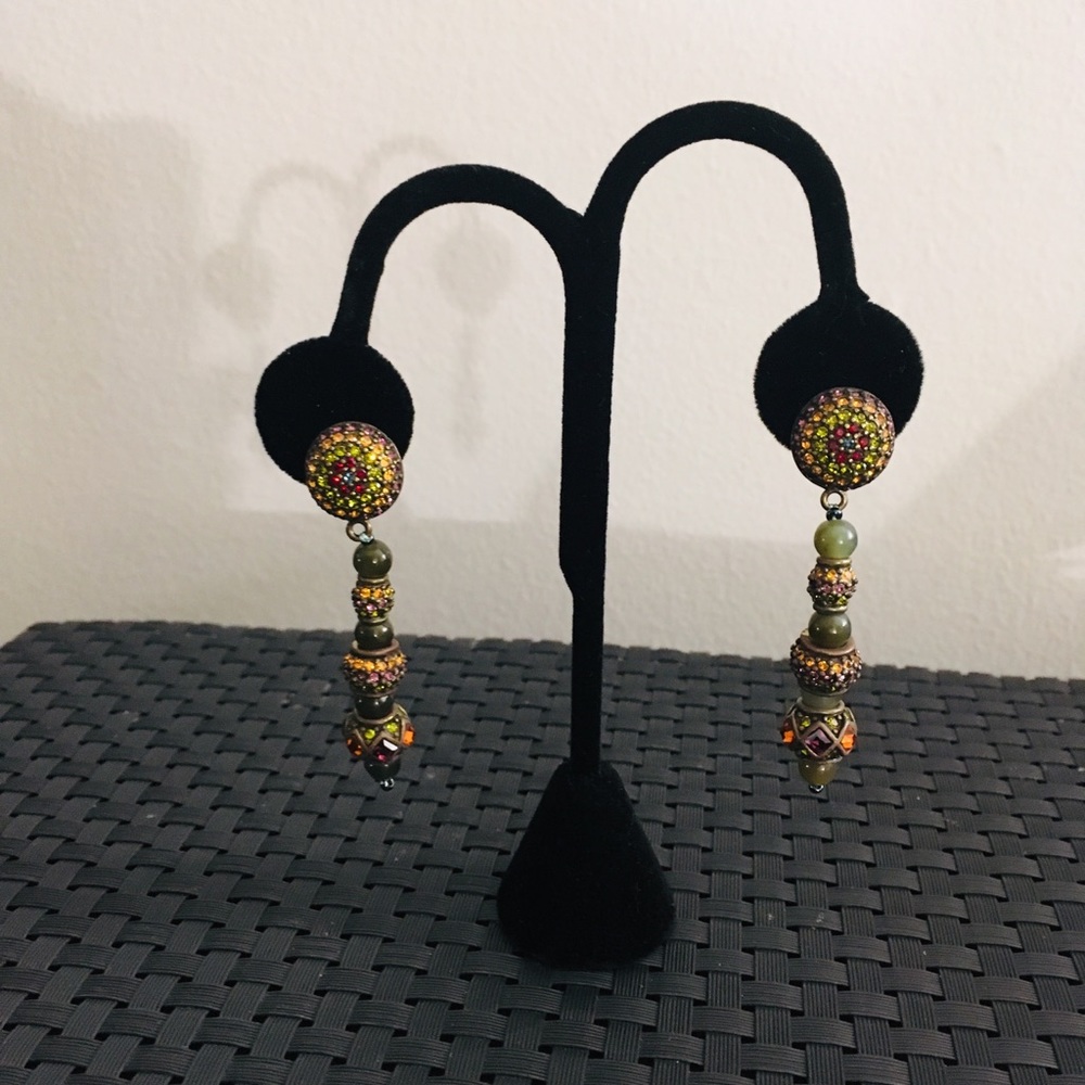 Heidi Daus Dangling Natural Jade Swarovski Pair